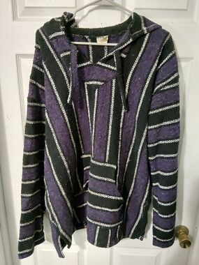 Striped Hooded Baja Jacket in Purple & Black